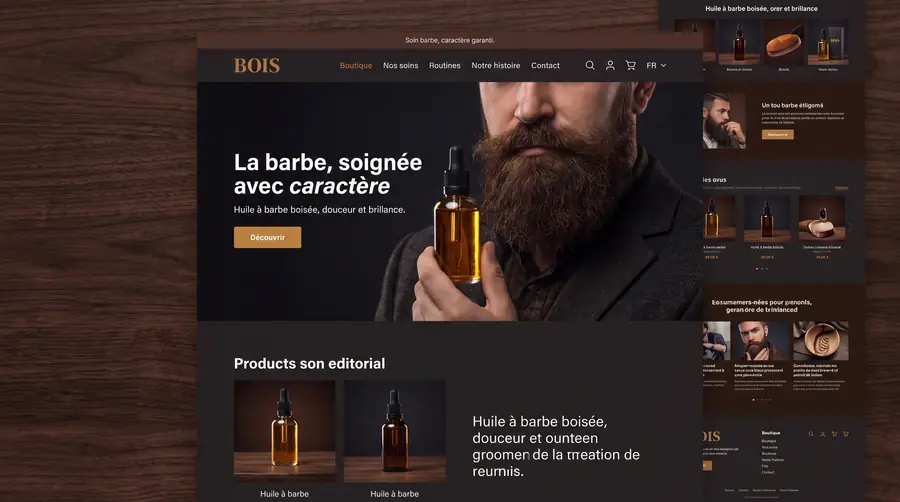 Modèle de boutique BOIS — Cosmétique